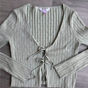 No Boundaries Sage Green Tie-Front Cardigan